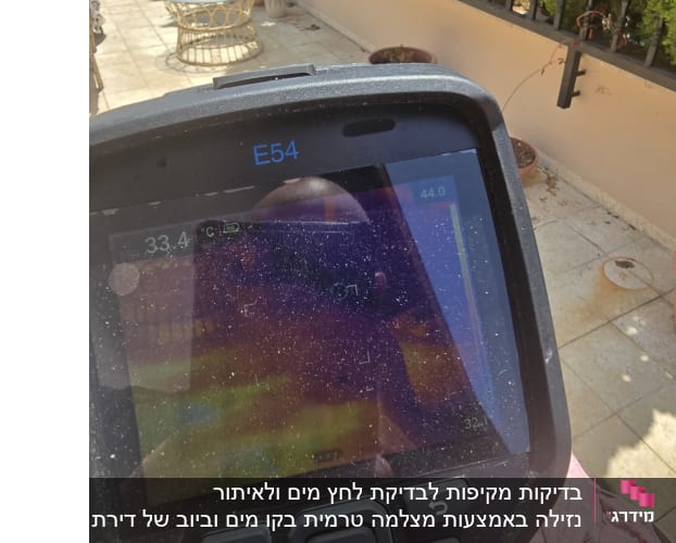מד חום תרמי על רקע מרפסת עם צמחים